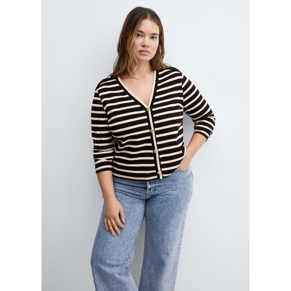 MANGO STRIPED CARDIGAN WITH BUTTONS SIZE 3XL BLACK‎ WHITE GOLD BUTTONS